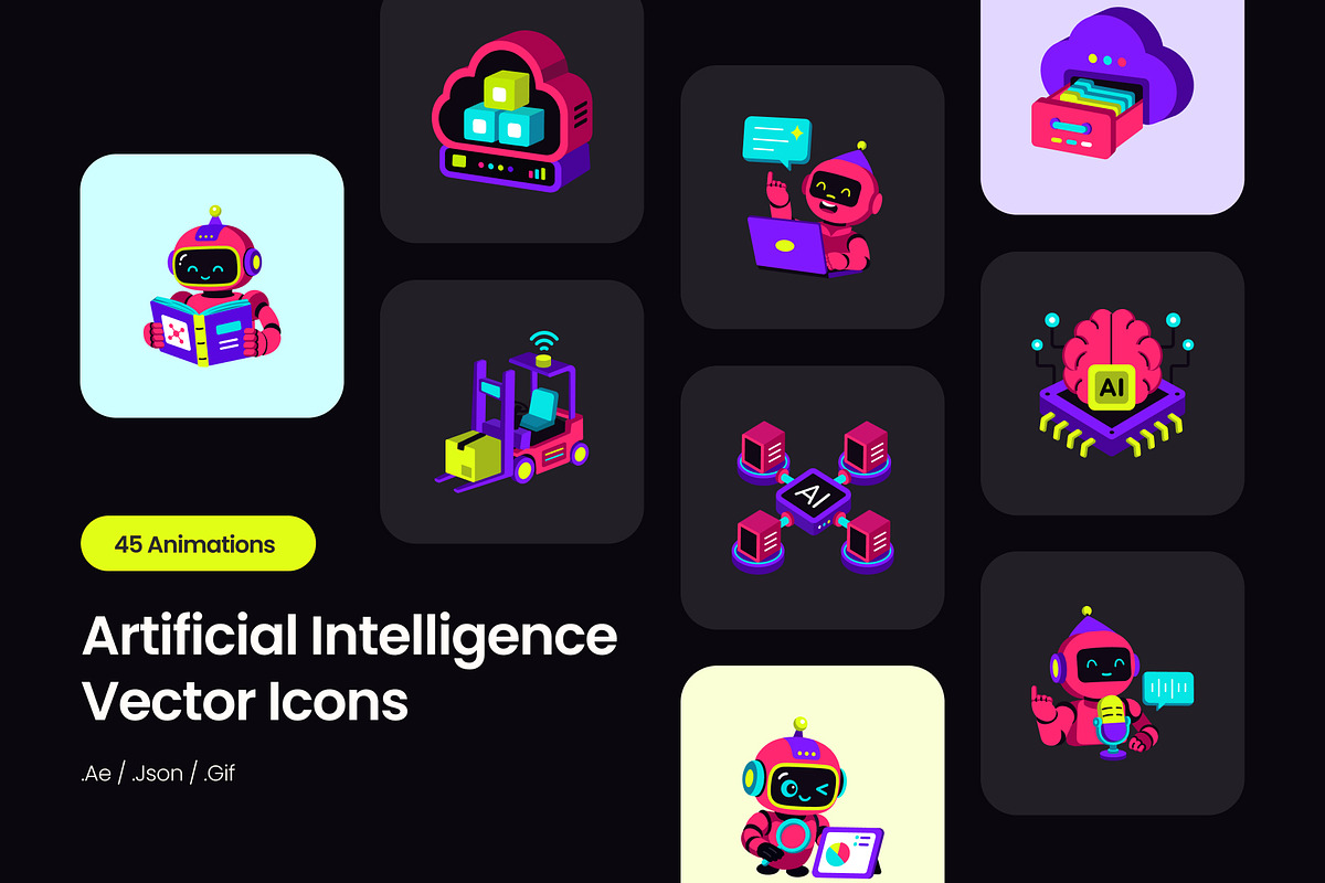 45 Animated Flat AI Icons, a Duotone Icon by Creative Stall (Photo 1 of 4)