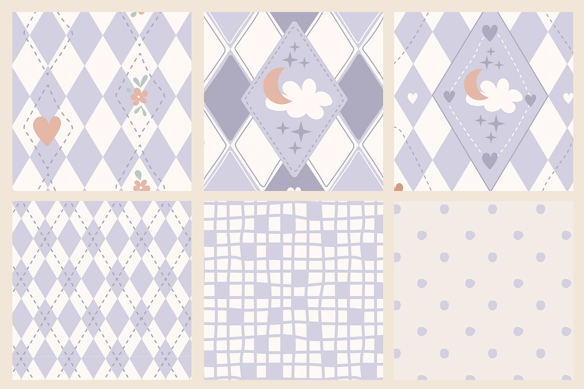 Lavender Argyle Seamless Pattern Set, a Decorative Illustration by Nebbia (Photo 2 of 5)