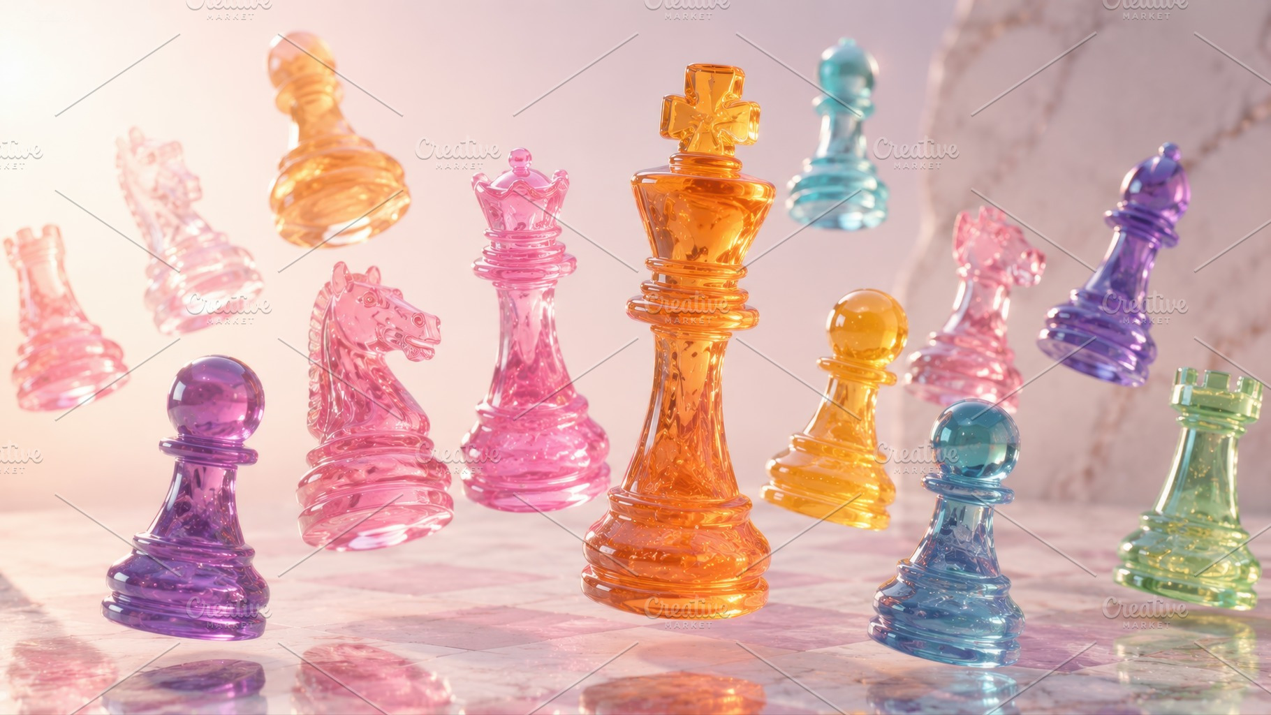 Colorful chess pieces on a board, a Photo by Beautiful things