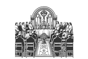 Church Ceremony with Congregation, an Illustration by AlexArt