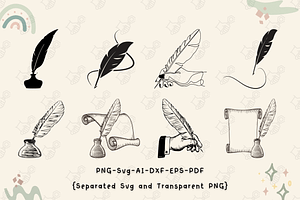 Feather Pen, Feather Pen SVG Inkwell