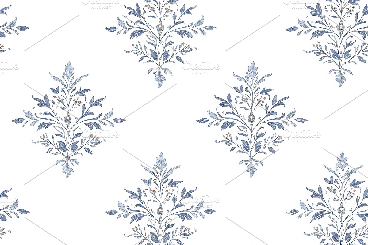 Seamless pattern repeating antique style botanical pattern featu, a Pattern Graphic by Studio ANNA