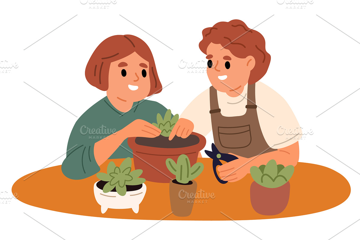 Cute little boy and girl planting, an Object Illustration by Vectorbuum