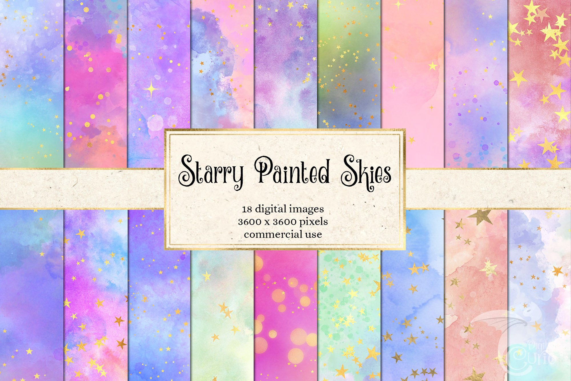 Starry Painted Skies Digital Paper, a Texture Graphic by Digital Curio