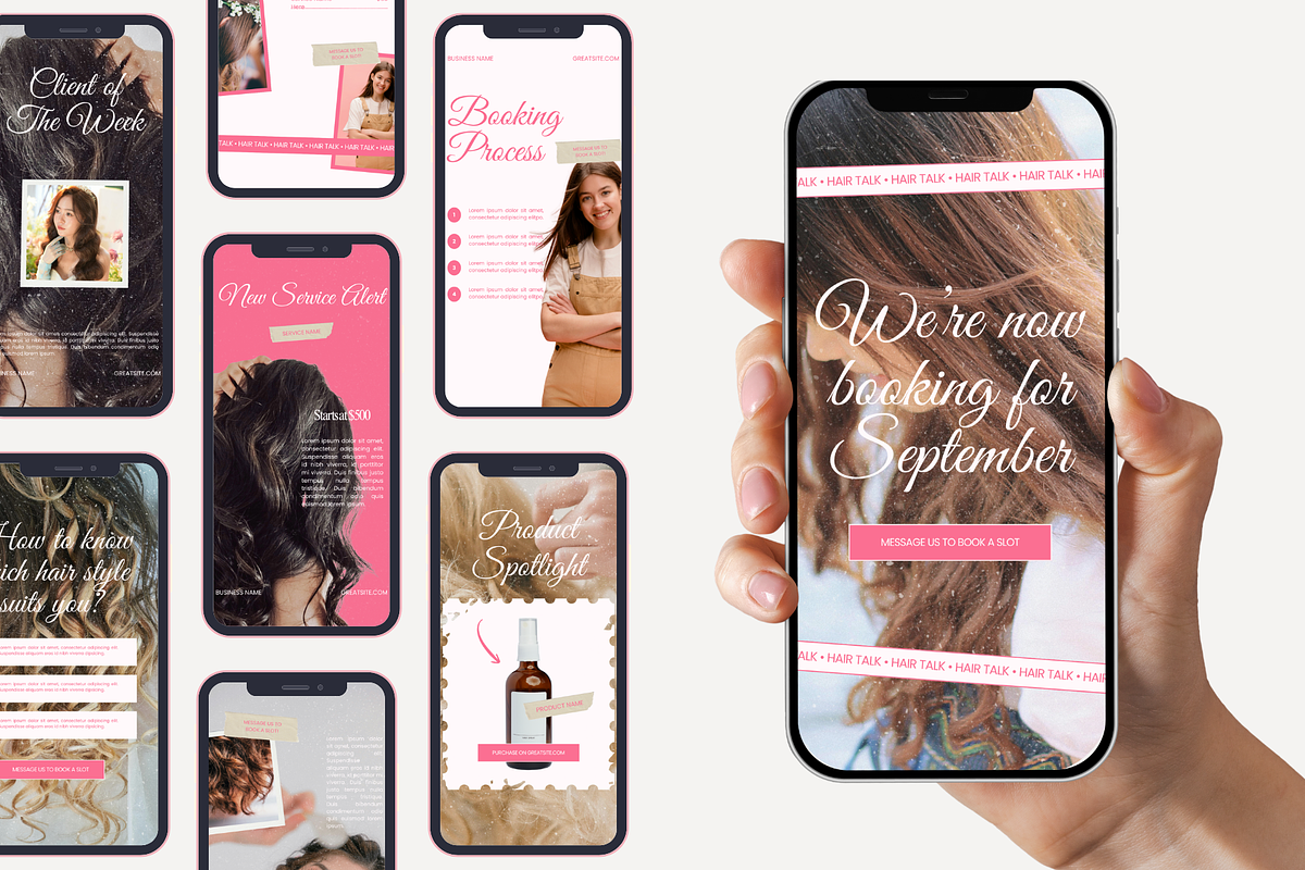 Pink Hair Salon Instagram Templates, a Social Media Template by Anna Design Studio (Photo 7 of 9)
