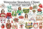 Watercolor Strawberry Clipart, an Illustration by Design Market (Thumbnail 1 of 5)