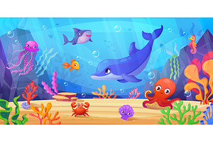 Underwater animals landscape. Seabed, an Animal Illustration by Stock-Smart-Start