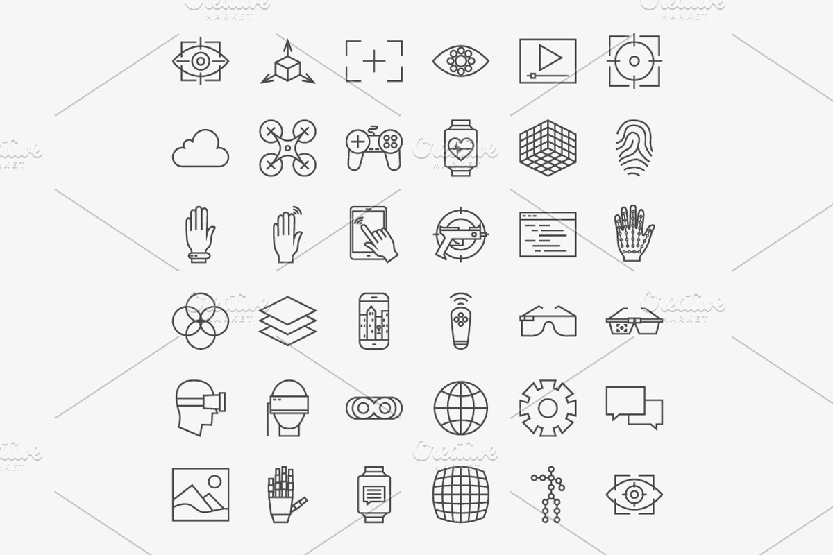Virtual Reality Line Art Icons preview 2