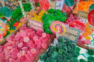 Colorful jelly candies at outdoor sweet market, a Food & Drink Photo by DanFLCreativo