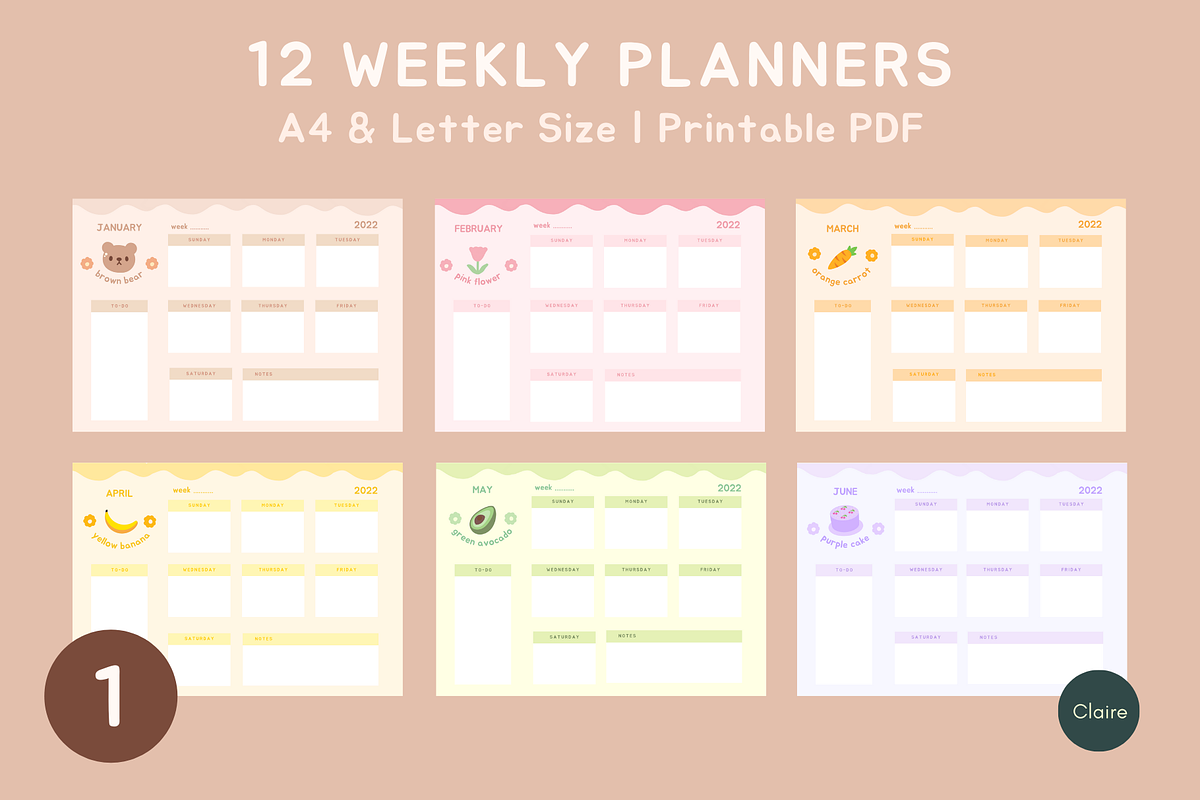 Cute Pastel 2022 Calendar & Planner, an Education Illustration by Clairee Design Studio (Photo 4 of 13)