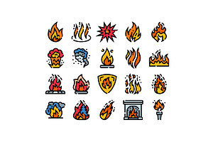 Fire flame explosion and smoke icons, an Illustration by pikepicture
