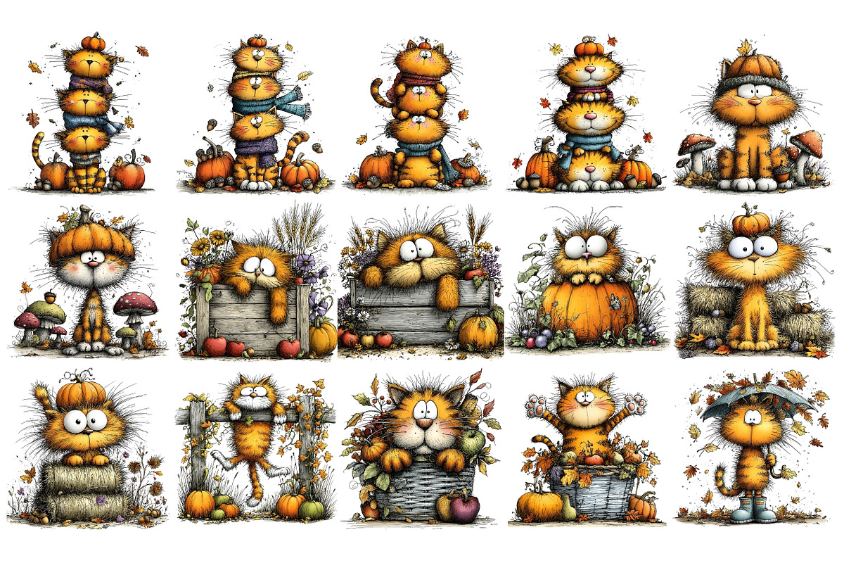 Whimsical Quirky Autumn Cat PNG, a Seasonal Illustration by Nicolle's Colorful Art (Photo 2 of 6)