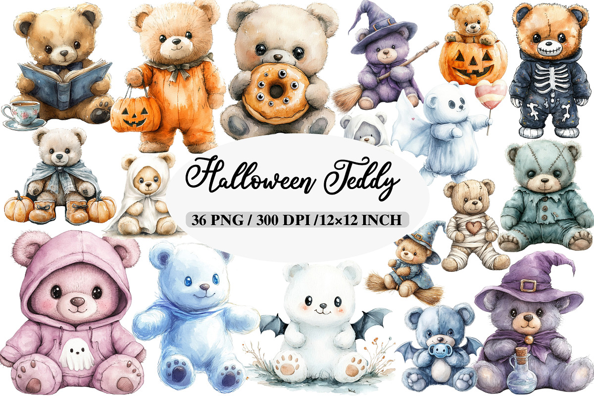 Halloween Teddy Bear Clipart Bundle, an Illustration by Daily.Designs (Photo 1 of 5)