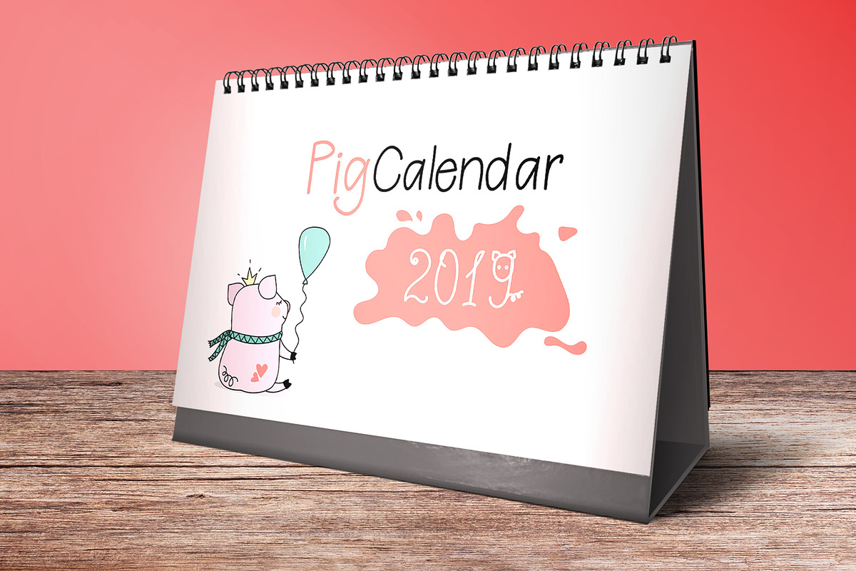 Calendar for Year 2019 with pigs, an Animal Illustration by naum_studio (Photo 2 of 4)