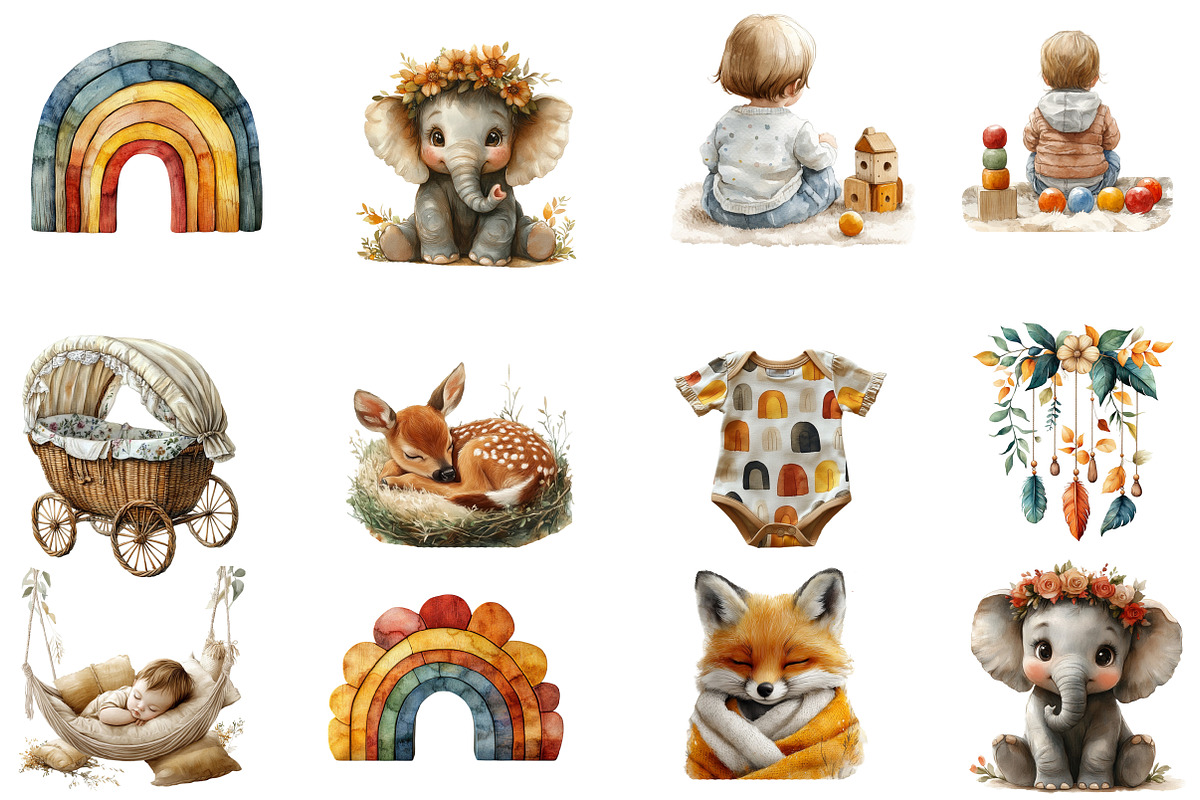 Boho Nursery Baby Clipart Bundle, an Illustration by Designworld (Photo 2 of 5)