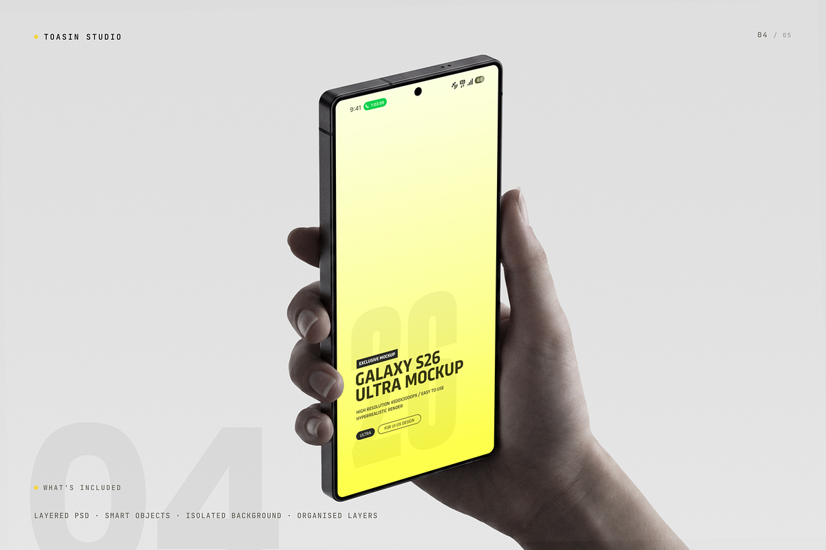 Galaxy S26 Ultra Mockup, an Android Mockup by Toasin Studio (Photo 4 of 5)