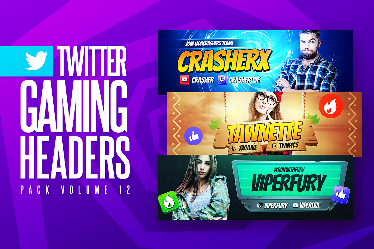 Gaming Twitter Headers Pack 12, a Social Media Template by Odin_Design