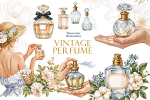 Vintage Perfume Watercolor Cliparts