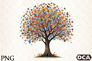 Flower Tree with Birds Butterflies, an Illustration by DreamCafeArt