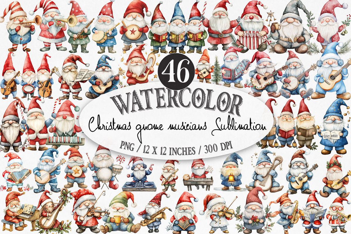 Christmas Gnome Musicians Clipart, an Illustration by Designking (Photo 1 of 4)