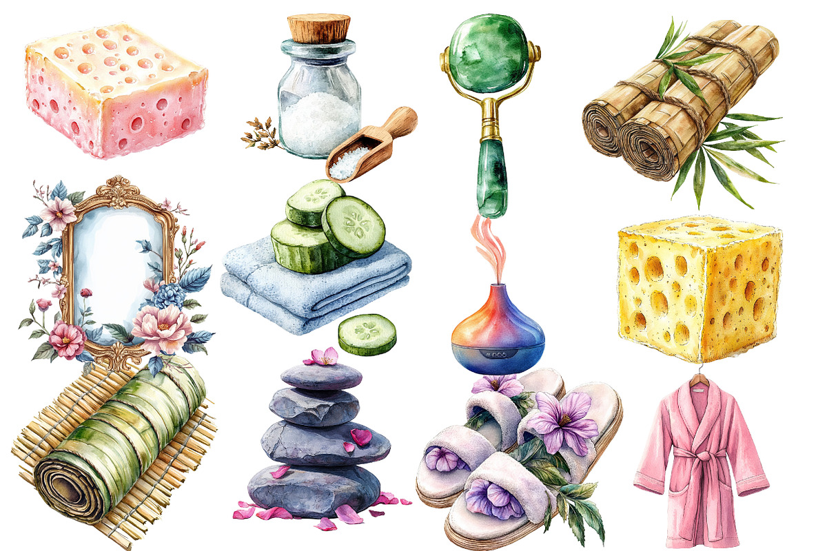 Watercolor Beauty Spa Clipart Bundle, an Illustration by Designworld (Photo 3 of 5)