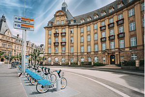 LUXEMBOURG. Row of city bikes for, an Architecture Photo by Our Amazing World