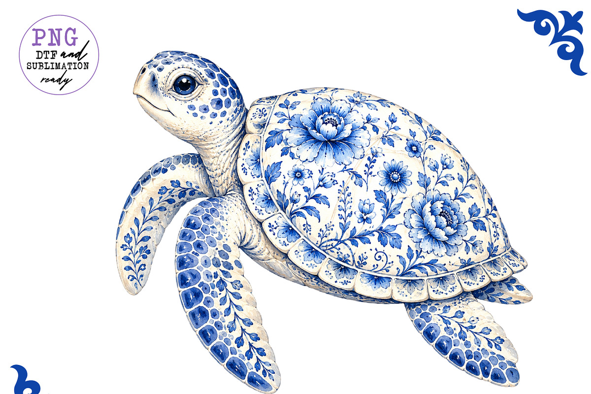 Chinoiserie Blue Sea Animals Clipart, a Work Illustration by CreationArt (Photo 11 of 11)