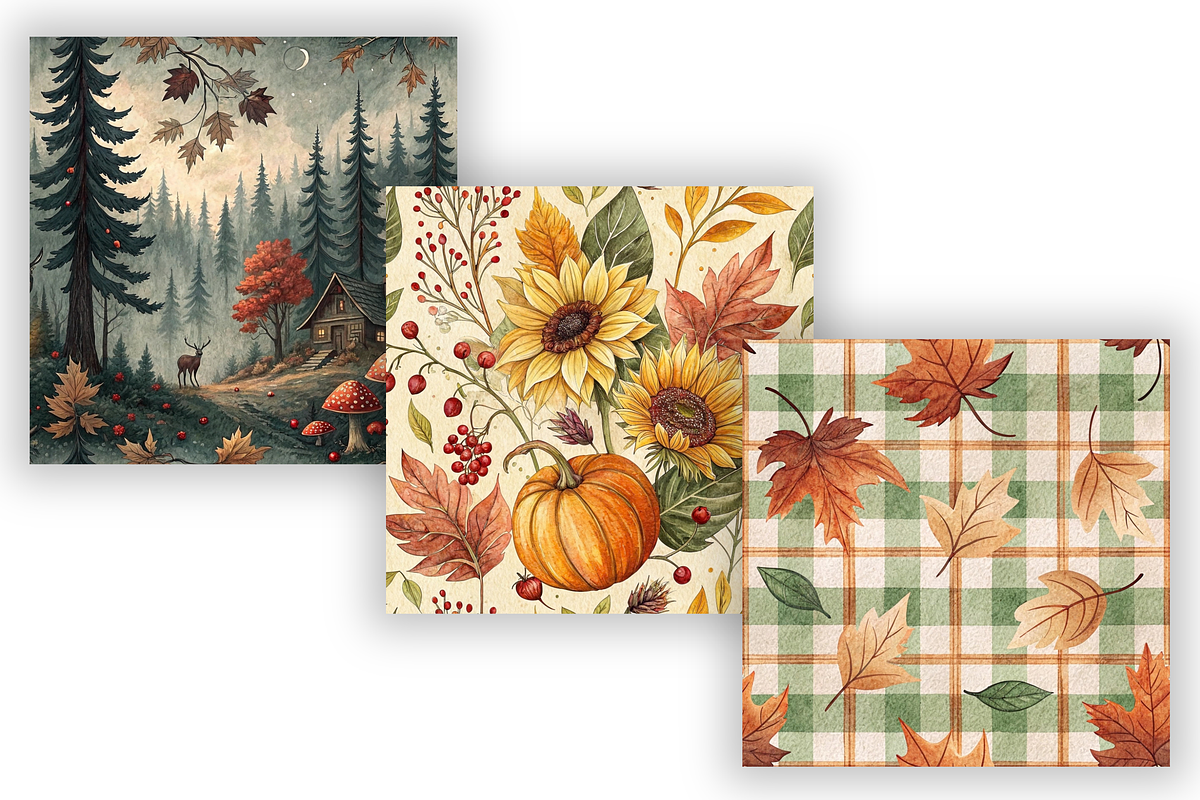 Autumn Watercolour Digital Paper, a Pattern Graphic by FloridPrintables (Photo 3 of 8)