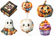 Watercolor Patchwork Halloween PNG, an Illustration by Craft Nest (Thumbnail 3 of 6)