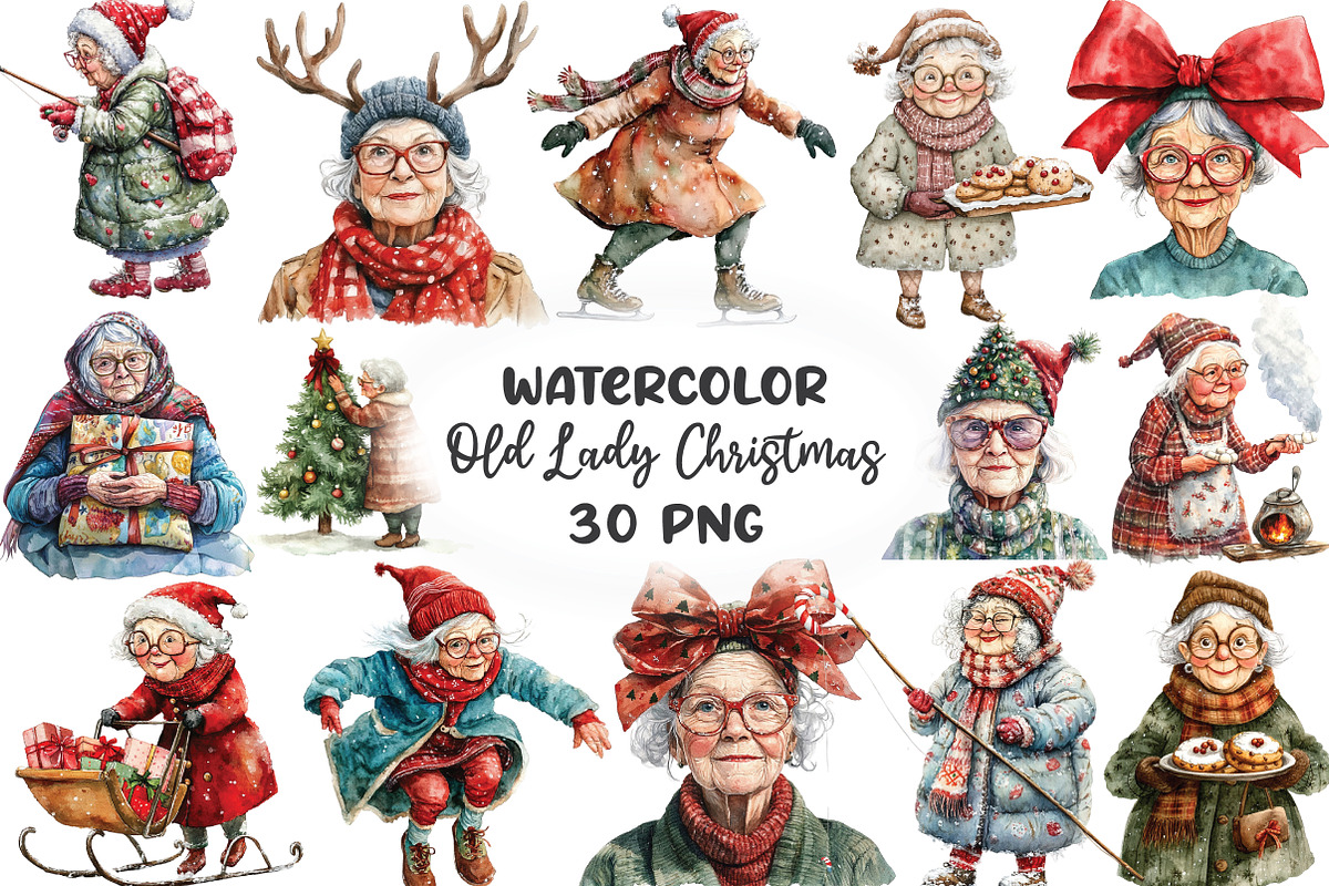 Funny Old Lady Christmas Sublimation, an Illustration by CraftArtStudio (Photo 1 of 6)