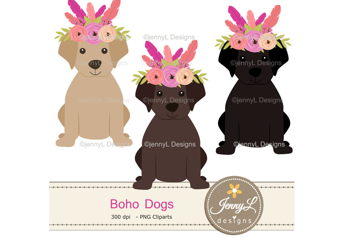 Boho Dogs Digital papers & Clipart, an Animal Illustration by JennyL Designs (Photo 3 of 6)