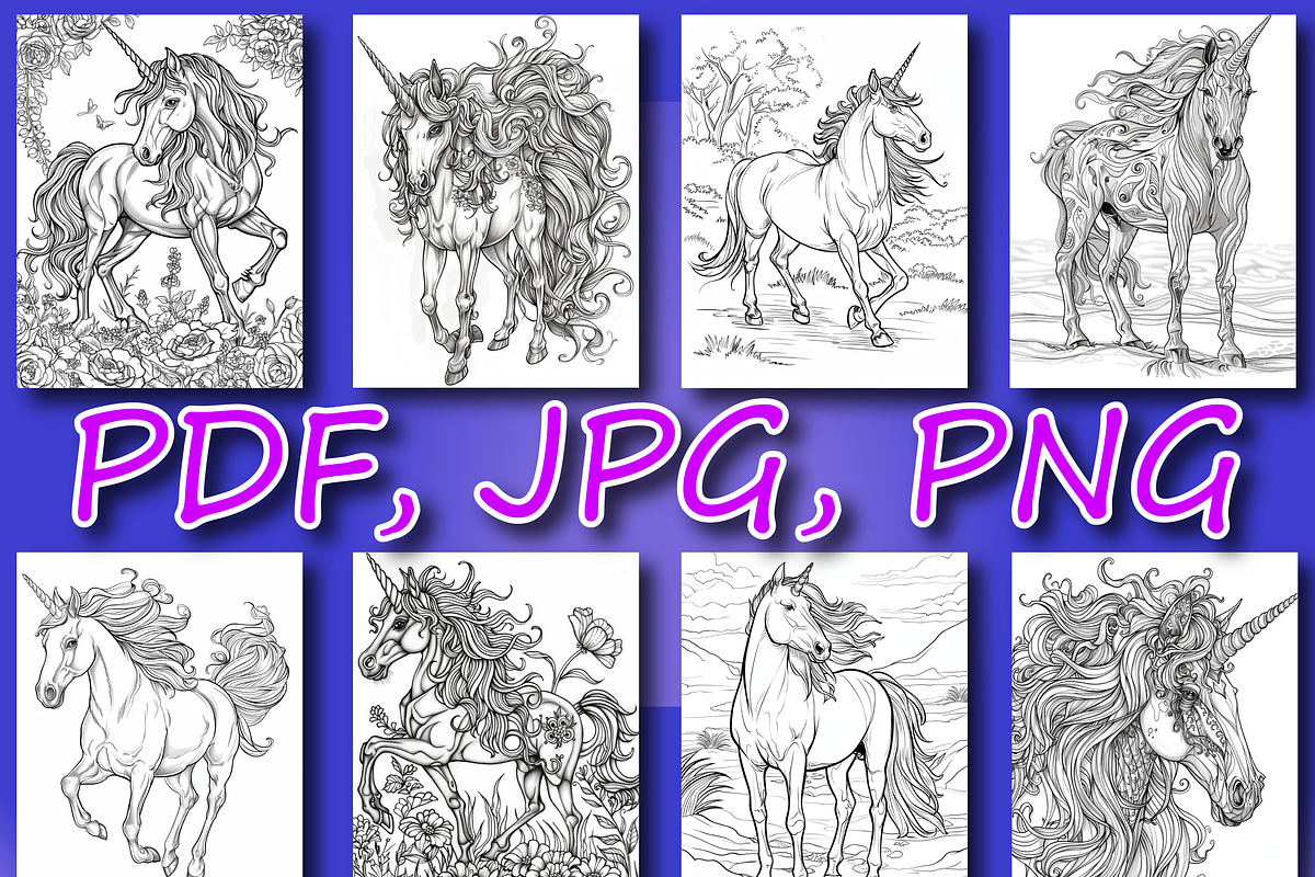 Unicorn Coloring Pages for Adults, an Education Illustration by Design Zone