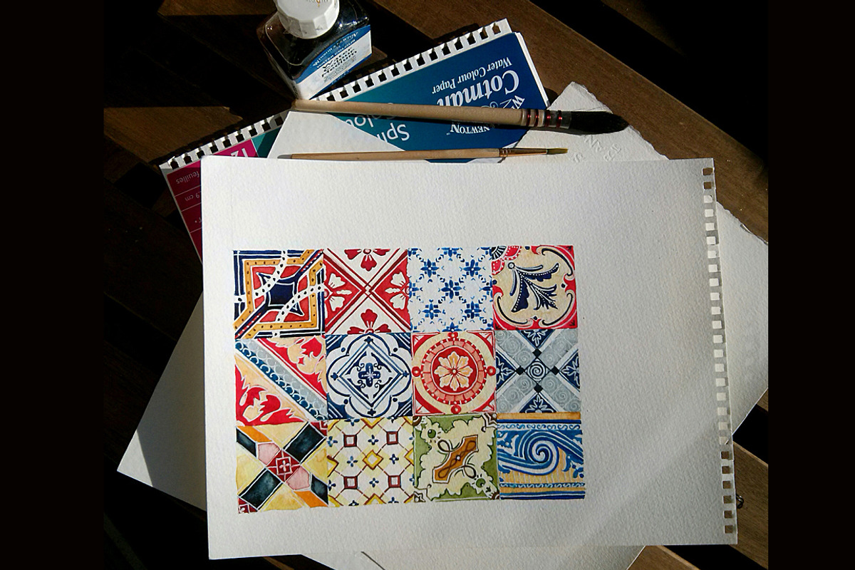 Watercolor tile patterns, a Decorative Illustration by WatercolorArt (Photo 6 of 6)