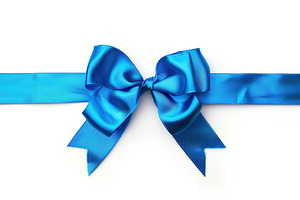 Blue satin ribbon bow on white background, a Photo by AlyaAnd