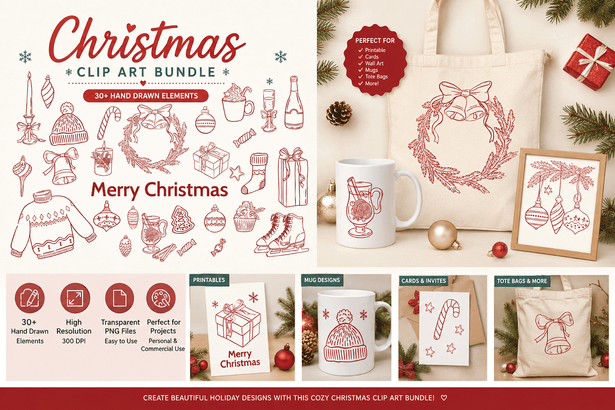 Merry Christmas Cozy Clipart, a Seasonal Illustration by Design House (Photo 2 of 3)
