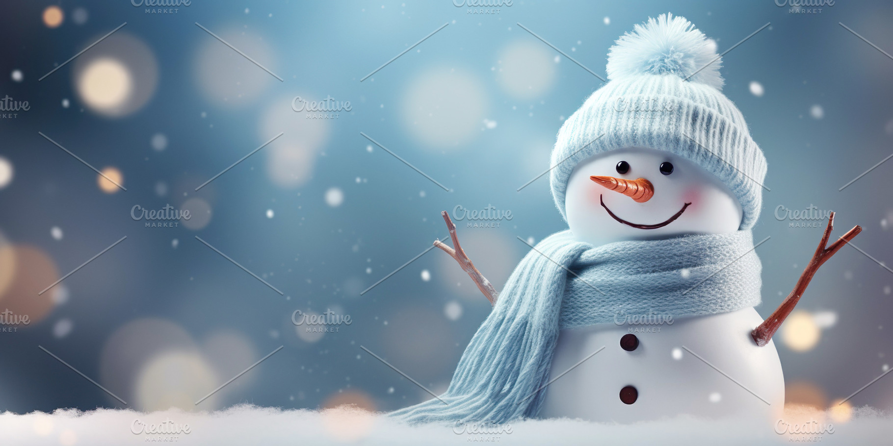 Festive Snowman with Blue Background, a Holiday Photo by Iconogenic