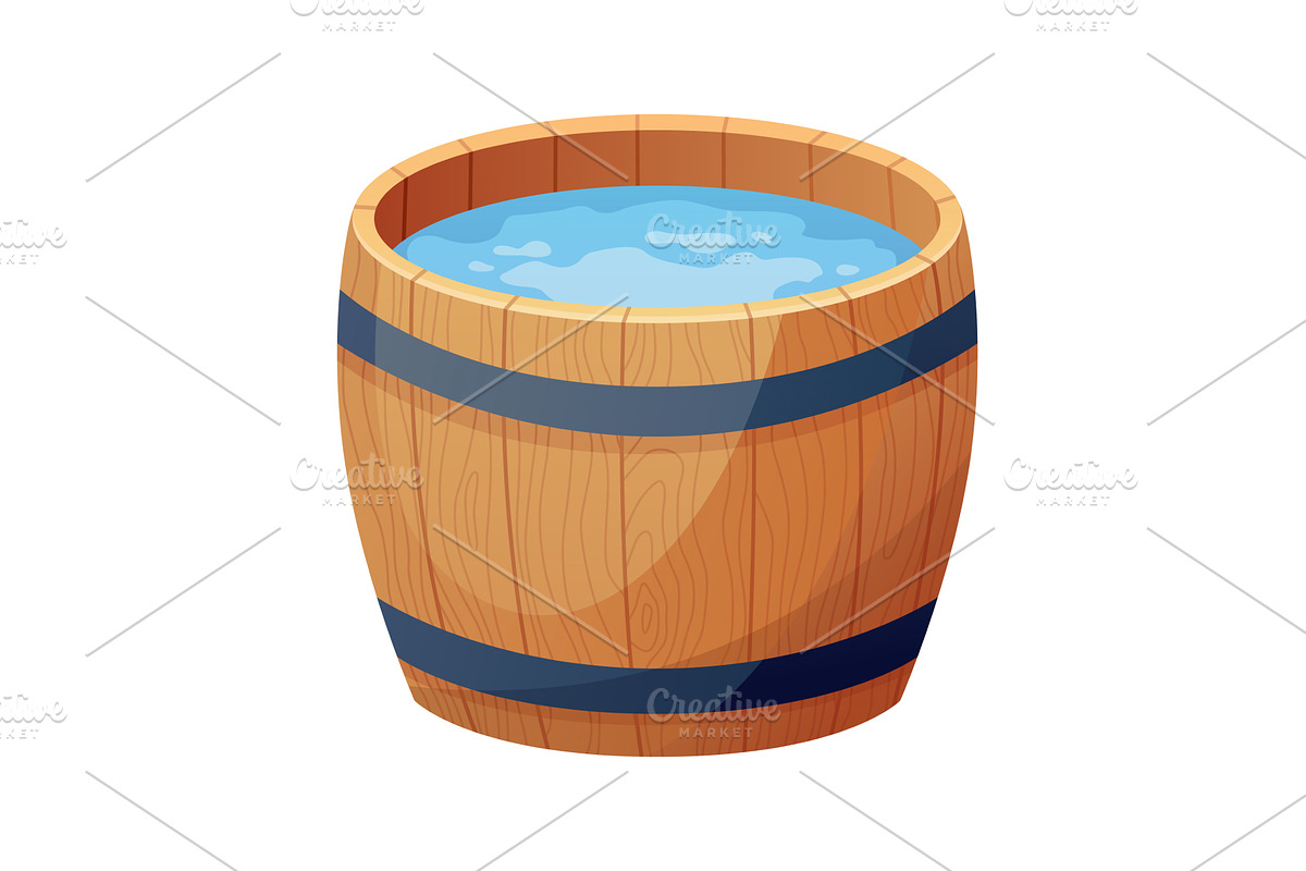 Wooden bath. Wood tub, cartoon, an Object Illustration by Things for designers