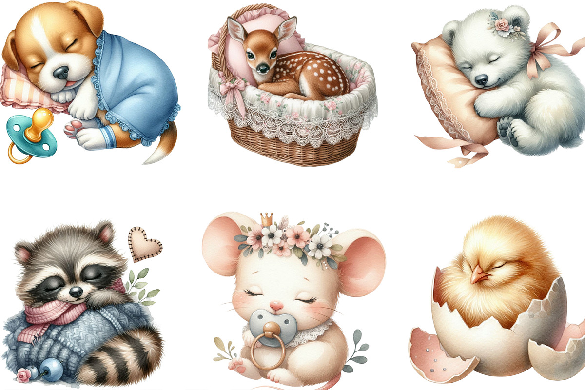Sleeping Baby Animals, Neutral Baby, an Illustration by Designking (Photo 2 of 4)