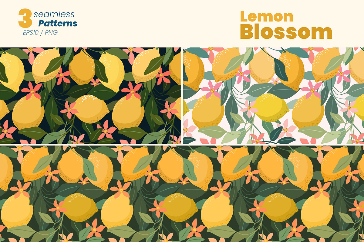 Lemon Blossom Seamless Patterns, a Pattern Graphic by moja doodle (Photo 2 of 4)