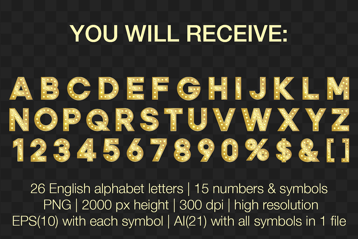 Gold retro letters vector PNG EPS AI, an Object Graphic by MariiaVD (Photo 5 of 6)
