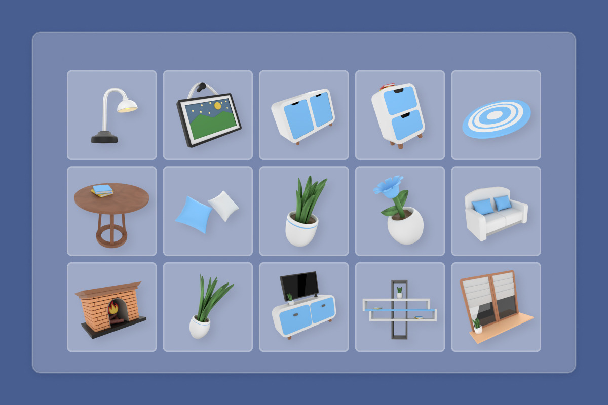 Living Room Interior 3D Icon Set, a Work Illustration by twinstd (Photo 6 of 6)