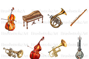 Watercolor Music Instruments Clipart