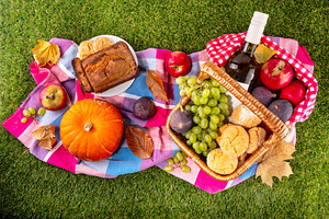 Autumn Thanksgiving holiday picnic basket on g, a Food & Drink Photo by Rimma
