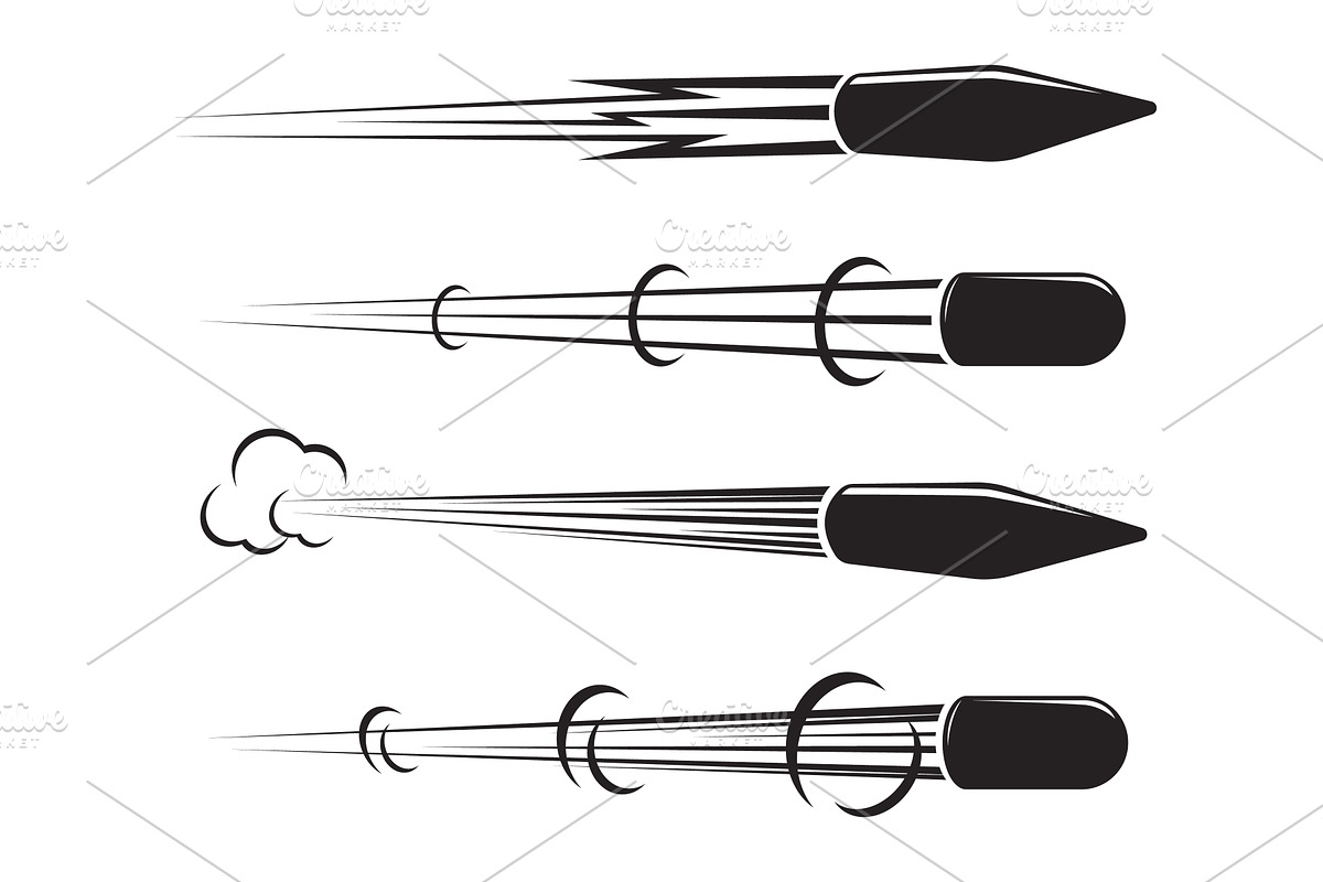 Flying bullet with traces of airflow, an Object Illustration by Vectorbuum