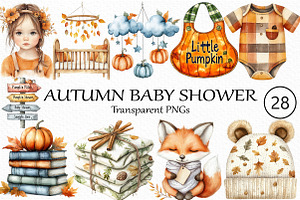 Watercolor Autumn Baby Shower PNG, an Illustration by Craft Nest