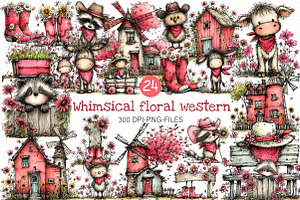 Whimsical floral western clipart, an Illustration by Designworld
