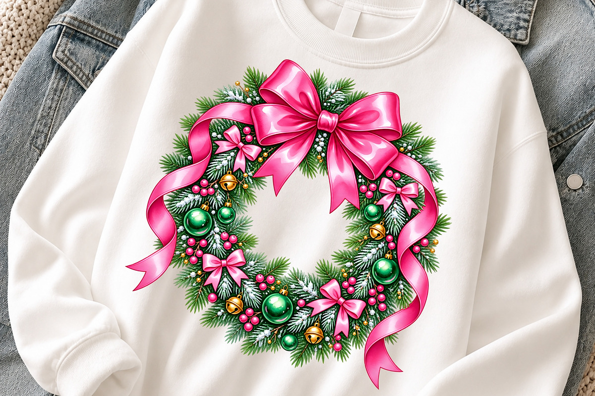 Pink Coquette Christmas Wreath PNG, an Object Graphic by Zahyl Studio (Photo 3 of 7)