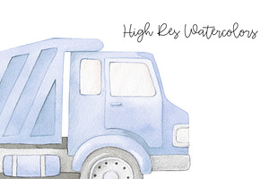 Watercolor Construction Trucks Set