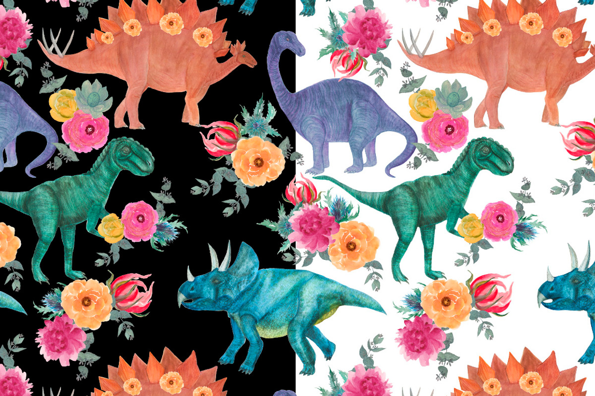 Dinosaurs and flowers, a Pattern Graphic by ramika (Photo 3 of 6)
