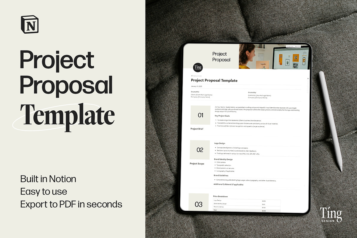 Project Proposal Notion Template, a Marketing Template by TingDesign Studio (Photo 1 of 3)
